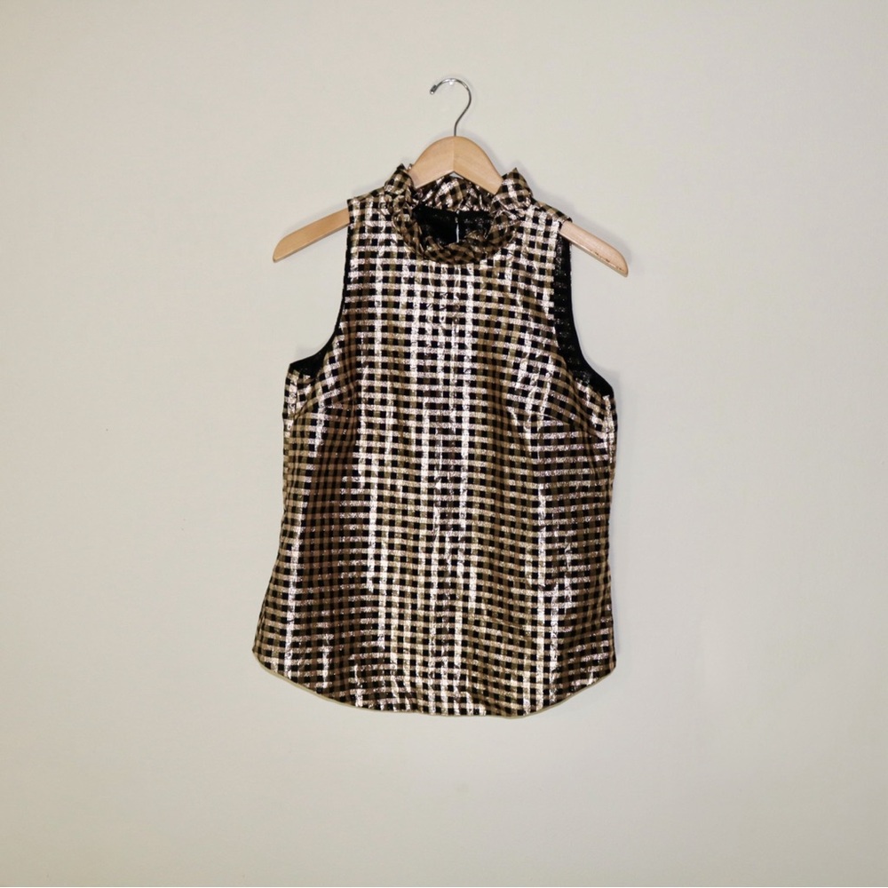 J.Crew Ruffleneck Sleeveless Top in Lurex® Crinkle Gingham - Picture 3 of 10